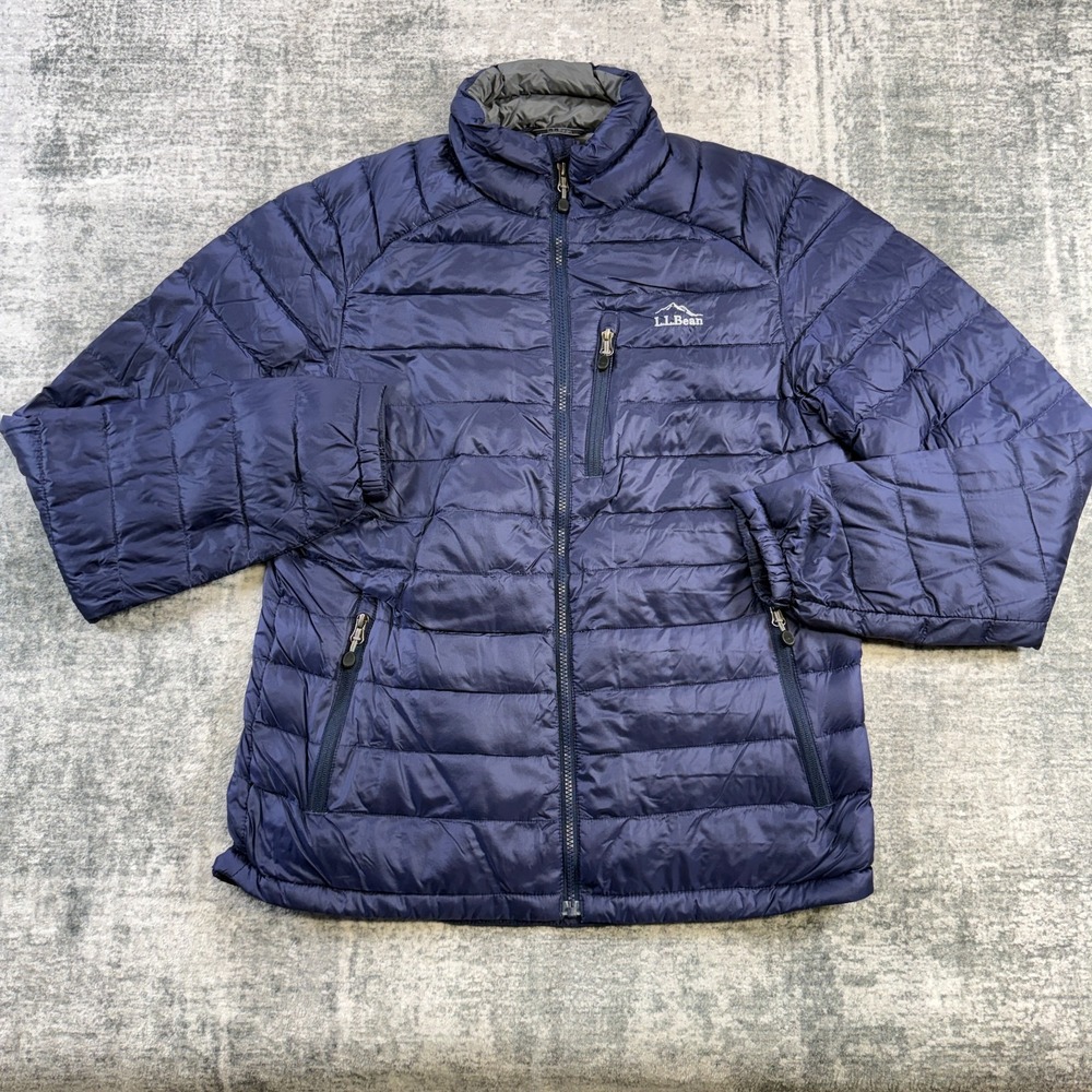 LL Bean Ultralight 850 Down Jacket Mens Medium Blue Downtek Insulated Puffer